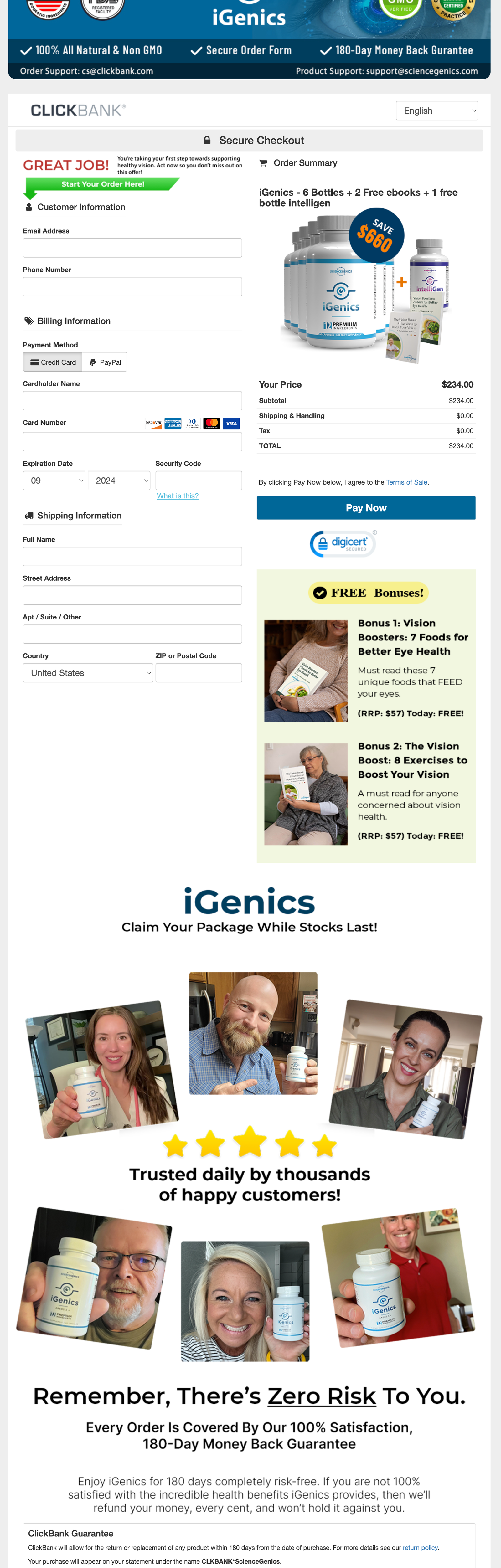 iGenics Official Website Secure Order Page
